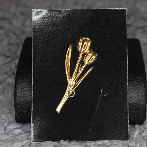 NWT Vintage 80s Gold Tulip Brooch - Picture 1 of 8